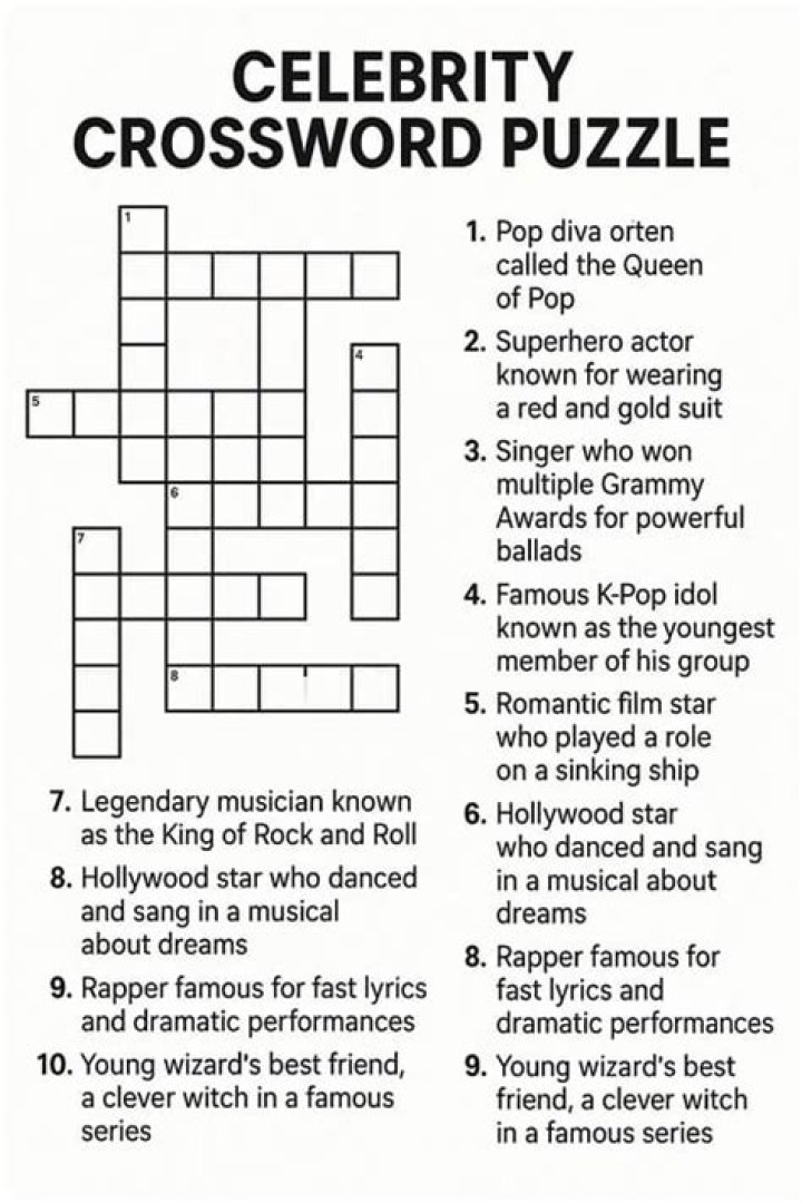 Printable Celebrity Crossword Puzzles Printable Word Searches
