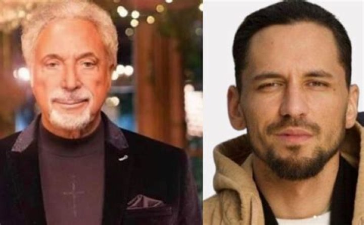 Tom Jones and his son Mark Woodward outside the BBC Radio One studios
